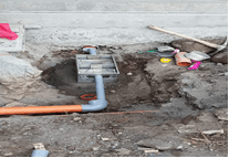 External drainage pipework and junction chamber at the CITAM kitchen block