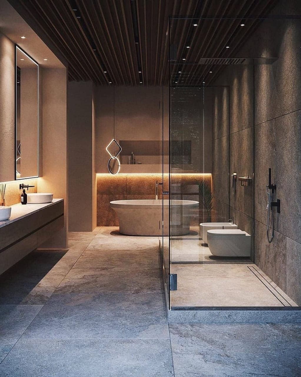 Bathroom finishes with twin basins, freestanding bath and shower at Kijani Ridge